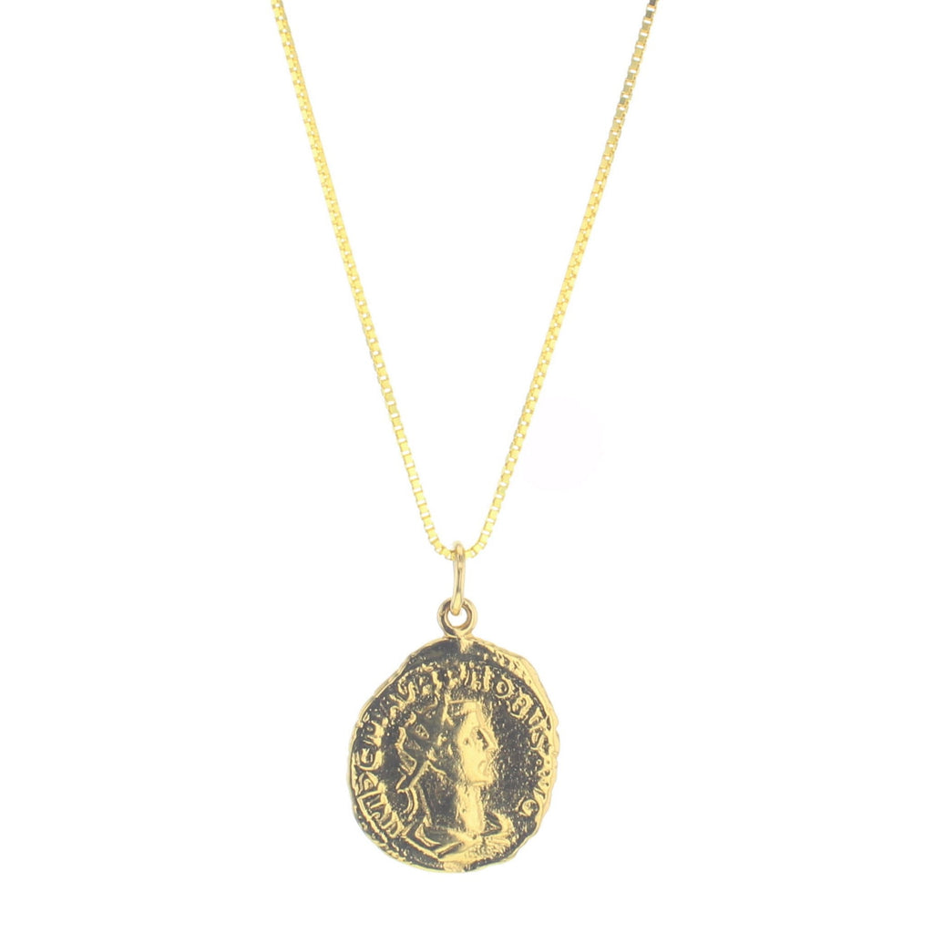 Gold Coin Necklace - Gold Coin Pendant Necklace 14K Gold Vermeil / 16 + 2